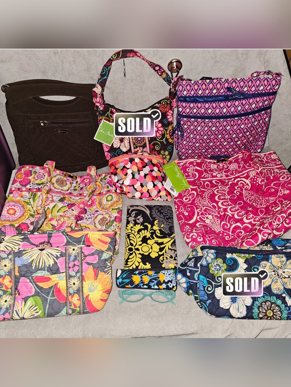 Lot Bundle Of 9 Vera Bradley Purses, Bags, Folio, Backpack, Case, And Glasses